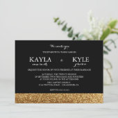 黒と金ゴールドのグリッター結婚式招待状 招待状 (スタンド正面)