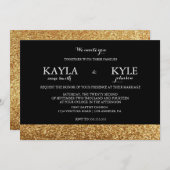 黒と金ゴールドのグリッター結婚式招待状 招待状 (正面/裏面)
