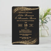 黒と金ゴールドのグリッター結婚式招待状 案内状 (スタンド正面)