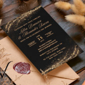 黒と金ゴールドのグリッター結婚式招待状 案内状