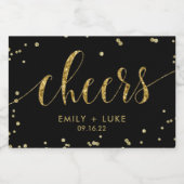 黒と金ゴールドのグリッター結婚応援 スパークリングワインラベル (シングルラベル)