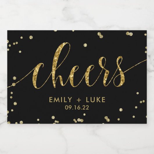 黒と金ゴールドのグリッター結婚応援 スパークリングワインラベル (シングルラベル)