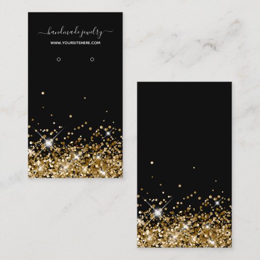 黒と金ゴールドのグリッター署名イヤリングディスプレイ 名刺 (正面/裏面)