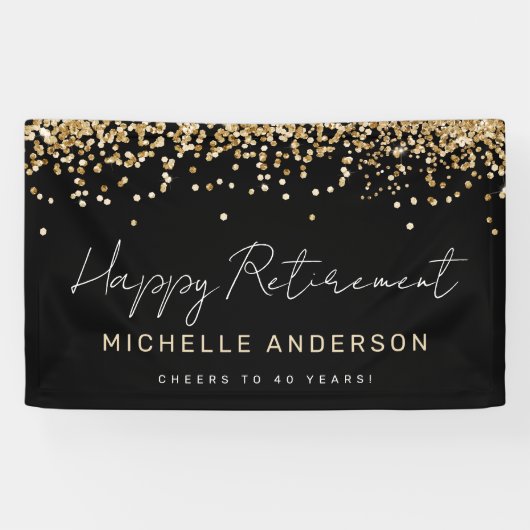 黒と金ゴールドのグリッター退職パーティーバナー 横断幕 (横)