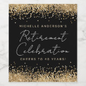 黒と金ゴールドのグリッター退職用ワインラベル ワインラベル (シングルラベル)