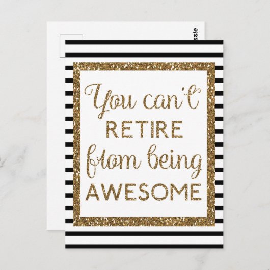 黒と金ゴールドのグリッター退職 ポストカード (正面/裏面)