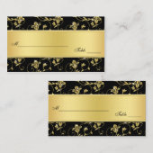 黒と金ゴールドのグリッターLOOKフローラプレイスカード プレイスカード (正面/裏面)