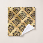 黒と金ゴールドのグレーパターン バスタオルセット (ウォッシュタオル)