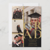 黒と金ゴールドのコラージュ卒業パーティー 招待状 (正面)