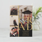 黒と金ゴールドのコラージュ卒業パーティー 招待状 (スタンド正面)