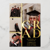 黒と金ゴールドのコラージュ卒業パーティー 箔招待状 (正面)