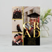 黒と金ゴールドのコラージュ卒業パーティー 箔招待状 (立ち正面)