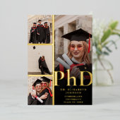 黒と金ゴールドのコラージュPhD卒業パーティー 箔招待状 (立ち正面)