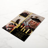 黒と金ゴールドのコラージュPhD卒業パーティー 箔招待状 (回転した状態)