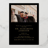 黒と金ゴールドのコラージュPhD卒業パーティー 箔招待状 (裏面)