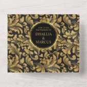 黒と金ゴールドのゴシックパターン オールインワン招待状 (裏面)