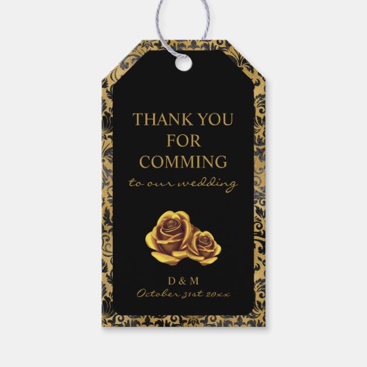 黒と金ゴールドのゴシックパターン ギフトタグ (正面)