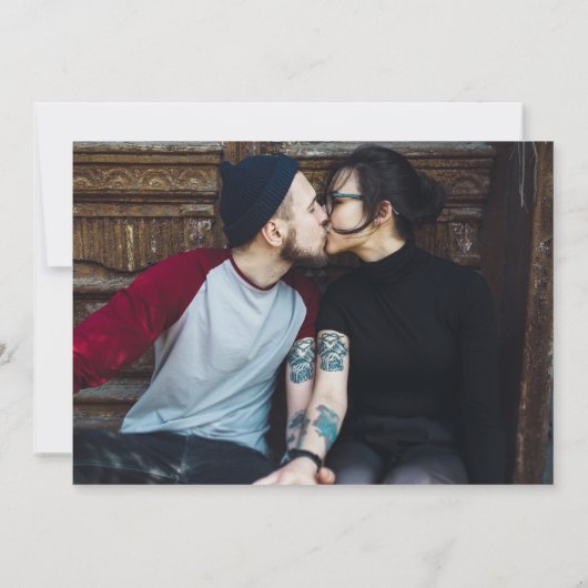 黒と金ゴールドのゴシックフローラ写真結婚の セーブザデート (裏面)