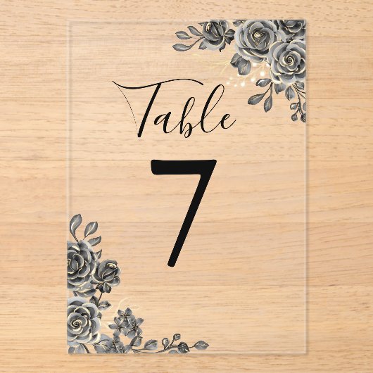 黒と金ゴールドのゴシックフローラ表の番号 アクリル招待状