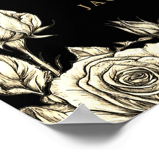 黒と金ゴールドのゴシッ結婚クスカルの歓迎サイン ポスター (角)