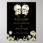 黒と金ゴールドのゴシッ結婚クスカルの歓迎サイン ポスター (正面)