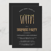 黒と金ゴールドのサプライズ誕生日パーティーの招待状 招待状 (正面/裏面)
