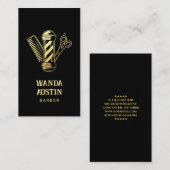 黒と金ゴールドのシザーコーム理容師ポールバーショップ 名刺 (正面/裏面)