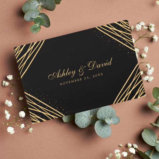 黒と金ゴールドのジオメトリック結婚抽象芸術 ゲストブック