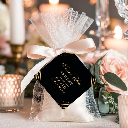 黒と金ゴールドのジオメトリック結婚抽象芸術 フェイバータグ