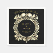 黒と金ゴールドのスカルゴシック結婚ズ スタンダードカクテルナプキン (正面)