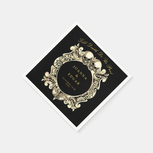 黒と金ゴールドのスカルゴシック結婚ズ スタンダードカクテルナプキン (角)