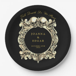 黒と金ゴールドのスカルゴシック結婚ズ ペーパープレート