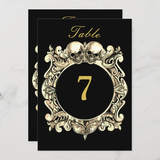黒と金ゴールドのスカル結婚ゴシックの表番号 (正面/裏面)