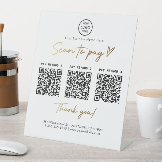 黒と金ゴールドのスキャンを支払う3 Qrコード支払いリンク 台座サイン (インサイチュ)