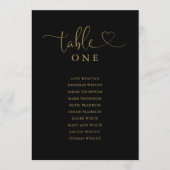 黒と金ゴールドのスクリプトのシーティンググラフテーブル番号 招待状 (正面)