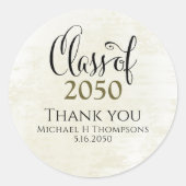 黒と金ゴールドのスクリプトの卒業カスタム ラウンドシール (正面)