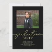 黒と金ゴールドのスクリプトの卒業写真 招待状 (裏面)