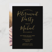 黒と金ゴールドのスクリプトフォトの削除パーティー 招待状 (正面/裏面)