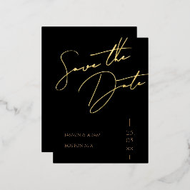黒と金ゴールドのスクリプト結婚式の日付金ゴールドの保存 箔招待状ポストカード