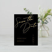 黒と金ゴールドのスクリプト結婚式の日付金ゴールドの保存 箔招待状ポストカード (立ち正面)