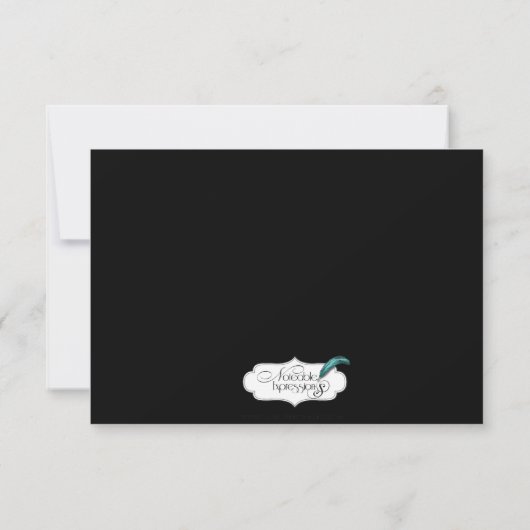 黒と金ゴールドのスクロールアクセントリハー結婚サルディナー 招待状 (裏面)