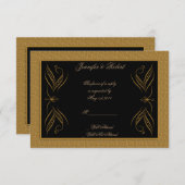 黒と金ゴールドのスクロールアクセント応答カード 出欠カード (正面/裏面)