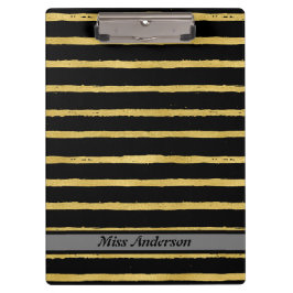 黒と金ゴールドのストライプのカスタマイズ可能な先生 クリップボード
