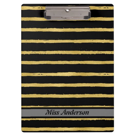 黒と金ゴールドのストライプのカスタマイズ可能な先生 クリップボード (正面)