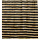 黒と金ゴールドのストライプのバスルームのシャワーカーテン シャワーカーテン (正面)