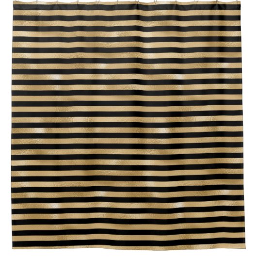 黒と金ゴールドのストライプのバスルームのシャワーカーテン シャワーカーテン (正面)
