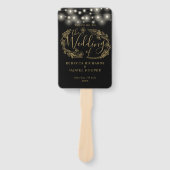 黒と金ゴールドのストリングライト結婚式 プログラム ハンドファン (正面)