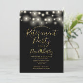 黒と金ゴールドのストリングライト退職パーティー 招待状 (スタンド正面)