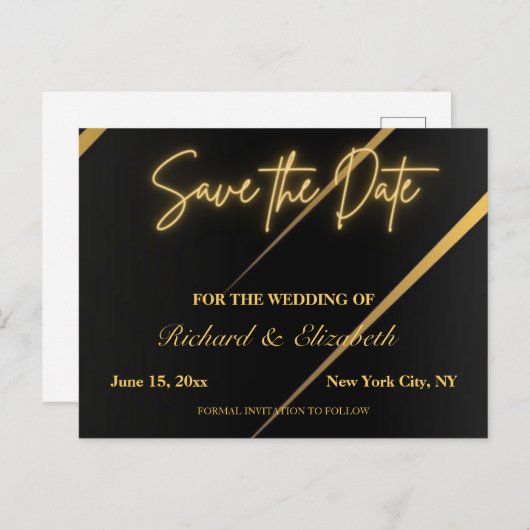 黒と金ゴールドのストリーク日付を保存 ポストカード (正面/裏面)