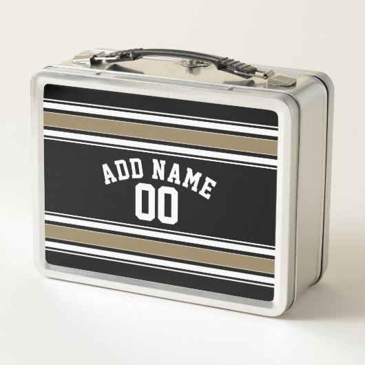 黒と金ゴールドのスポーツジャージーの名前 – CAN EDIT Color メタルランチボックス (裏面)